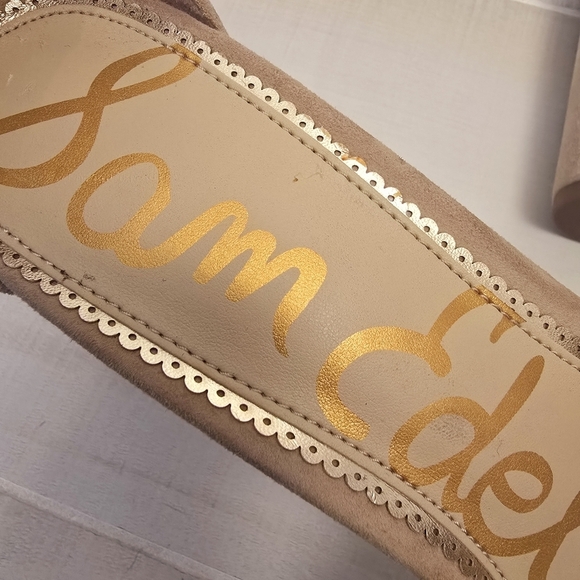 {10} Sam Edelman Yancy Block Heel Ankle Strap Sandal in Golden Caramel Suede - Picture 12 of 14